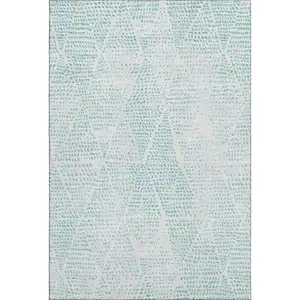 Photo of Aqua And Ivory Diamond Washable Area Rug With UV Protection