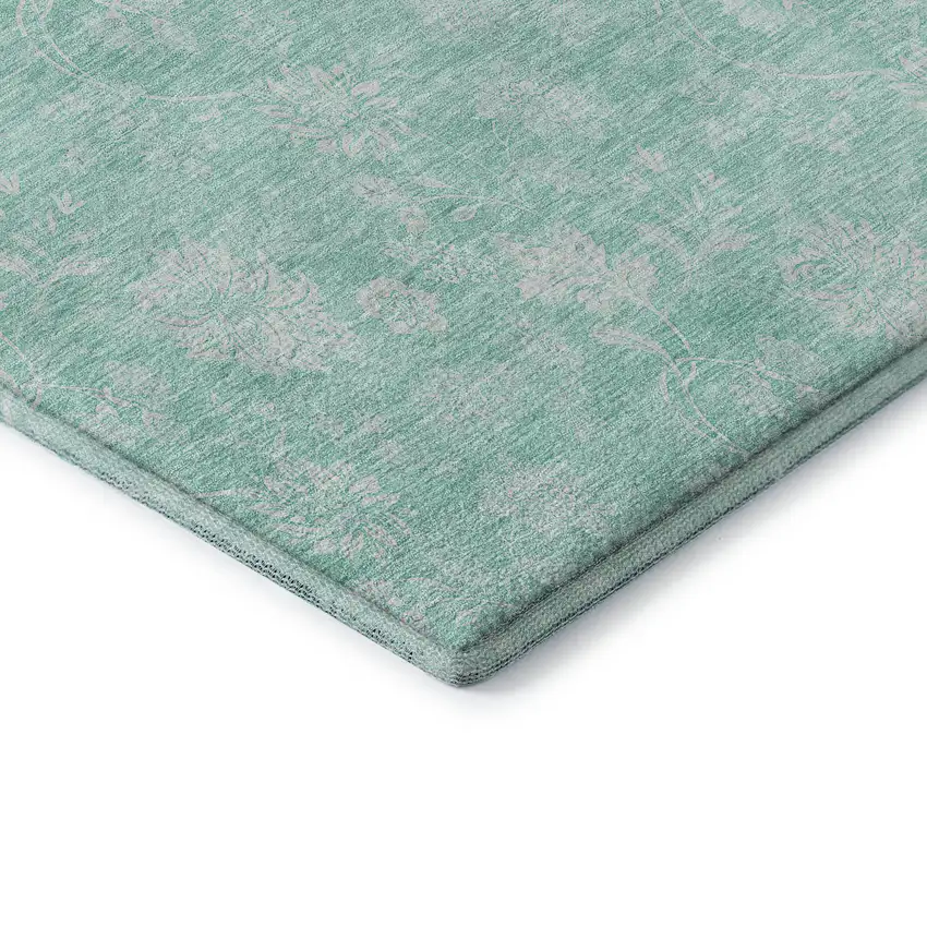 Aqua And Ivory Floral Washable Area Rug With UV Protection Photo 7