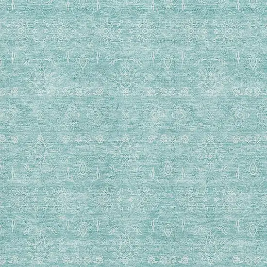 Aqua And Ivory Floral Washable Area Rug With UV Protection Photo 2