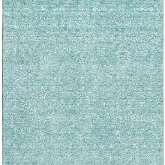 Aqua And Ivory Floral Washable Area Rug With UV Protection Photo 4