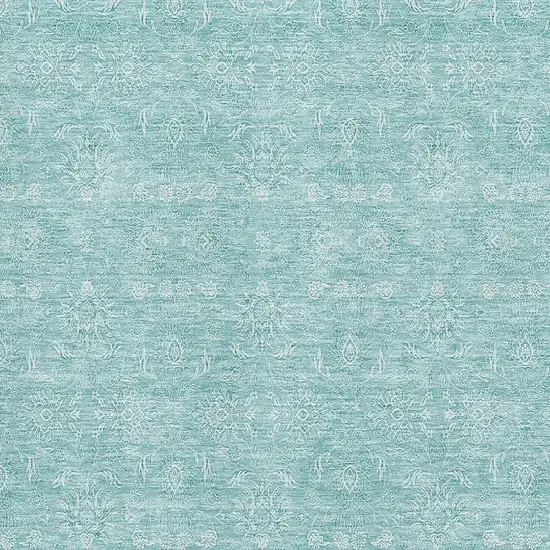 Aqua And Ivory Floral Washable Area Rug With UV Protection Photo 2