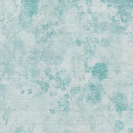 Aqua And Ivory Floral Washable Area Rug With UV Protection Photo 2