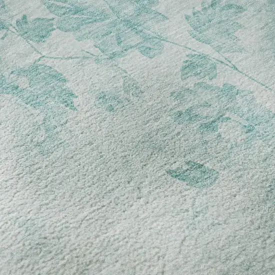 Aqua And Ivory Floral Washable Area Rug With UV Protection Photo 9