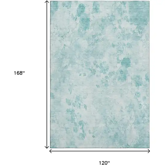 Aqua And Ivory Floral Washable Area Rug With UV Protection Photo 3