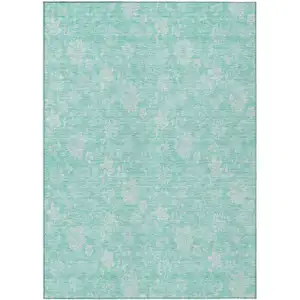 Photo of Aqua And Ivory Floral Washable Indoor Outdoor Area Rug