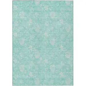 Photo of Aqua And Ivory Floral Washable Indoor Outdoor Area Rug