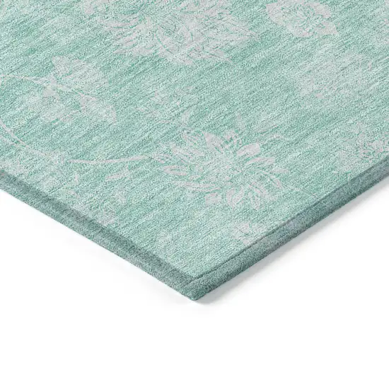 Aqua And Ivory Floral Washable Indoor Outdoor Area Rug Photo 4