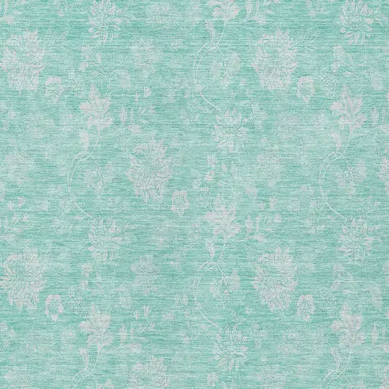 Aqua And Ivory Floral Washable Indoor Outdoor Area Rug Photo 5