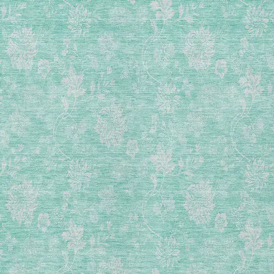 Aqua And Ivory Floral Washable Indoor Outdoor Area Rug Photo 5