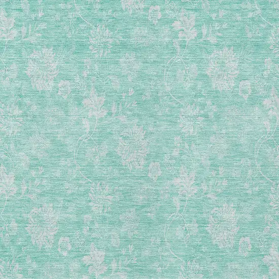 Aqua And Ivory Floral Washable Indoor Outdoor Area Rug Photo 5