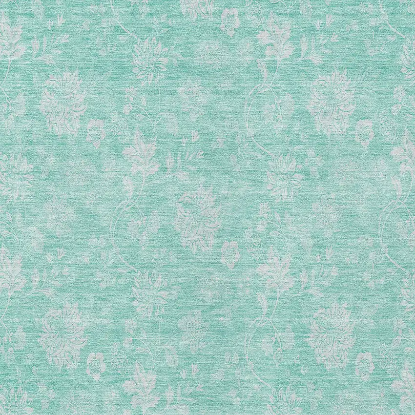 Aqua And Ivory Floral Washable Indoor Outdoor Area Rug Photo 5