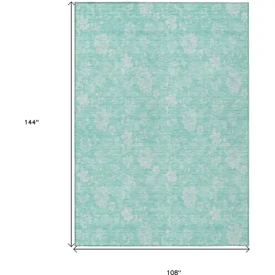 Aqua And Ivory Floral Washable Indoor Outdoor Area Rug Photo 3