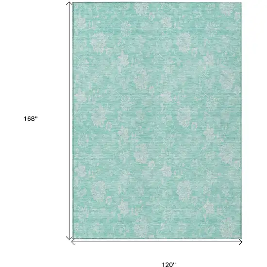Aqua And Ivory Floral Washable Indoor Outdoor Area Rug Photo 3