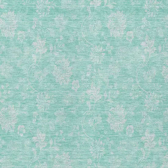 Aqua And Ivory Floral Washable Indoor Outdoor Area Rug Photo 5