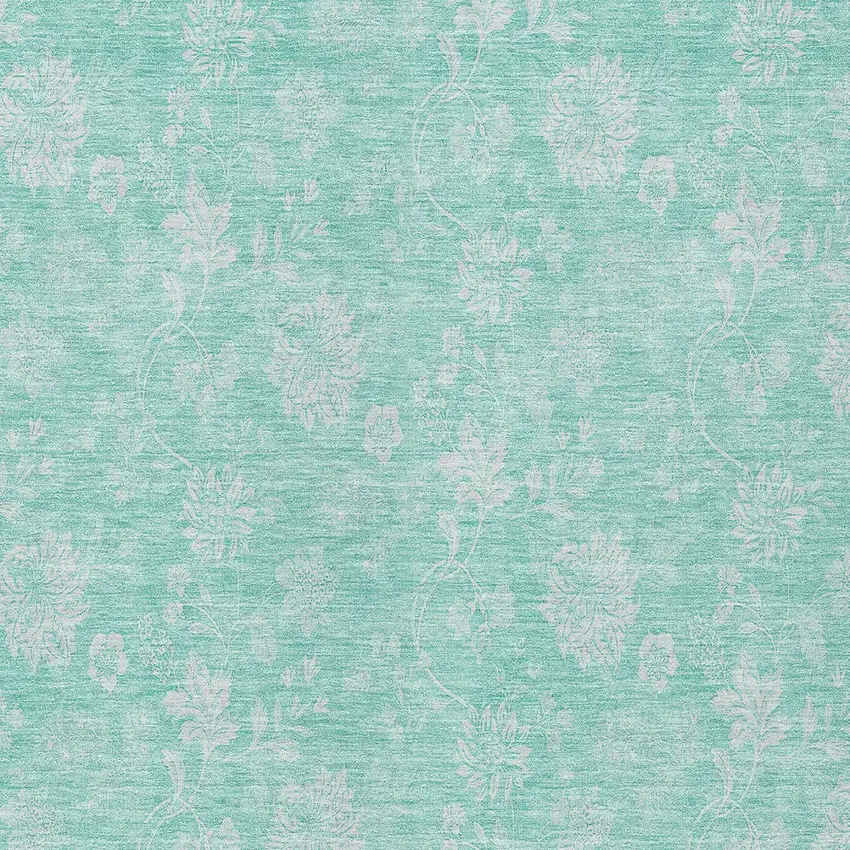 Aqua And Ivory Floral Washable Indoor Outdoor Area Rug Photo 5