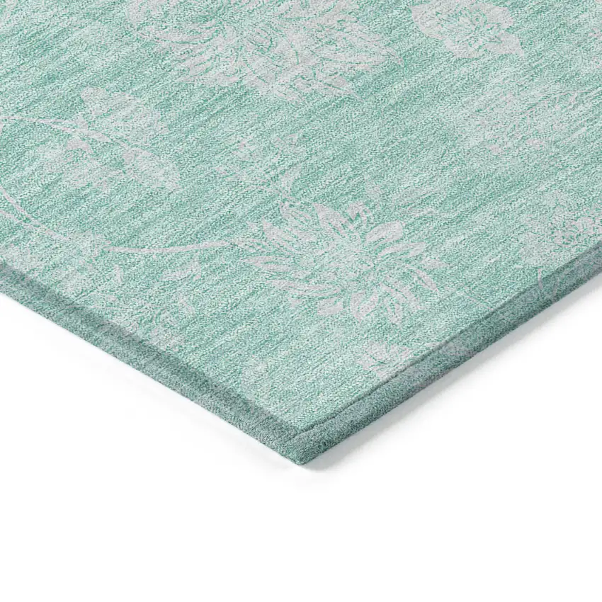 Aqua And Ivory Floral Washable Indoor Outdoor Area Rug Photo 4