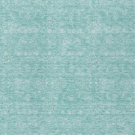 Aqua And Ivory Floral Washable Indoor Outdoor Area Rug Photo 3