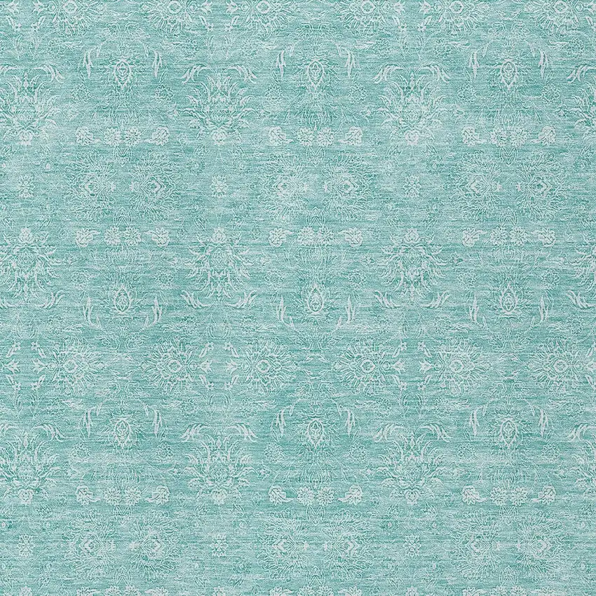 Aqua And Ivory Floral Washable Indoor Outdoor Area Rug Photo 3