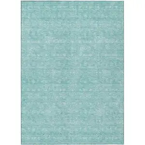 Photo of Aqua And Ivory Floral Washable Indoor Outdoor Area Rug