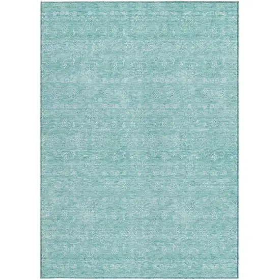 Aqua And Ivory Floral Washable Indoor Outdoor Area Rug Photo 4