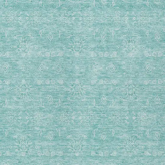 Aqua And Ivory Floral Washable Indoor Outdoor Area Rug Photo 3