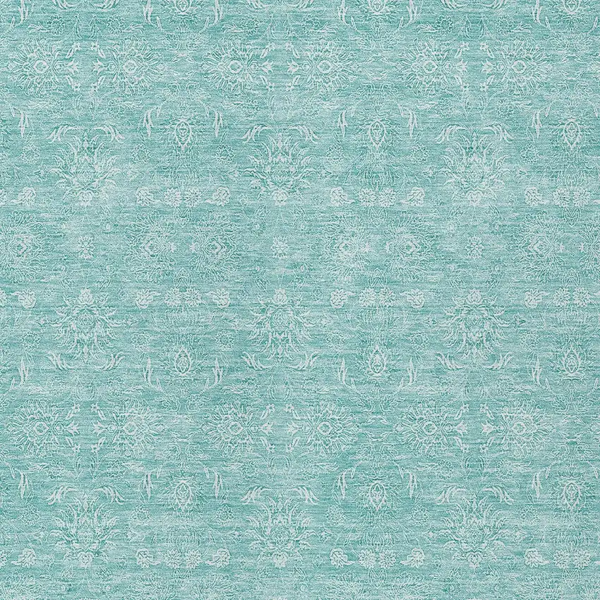 Aqua And Ivory Floral Washable Indoor Outdoor Area Rug Photo 3