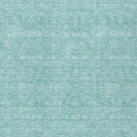 Aqua And Ivory Floral Washable Indoor Outdoor Area Rug Photo 3