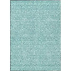 Photo of Aqua And Ivory Floral Washable Indoor Outdoor Area Rug