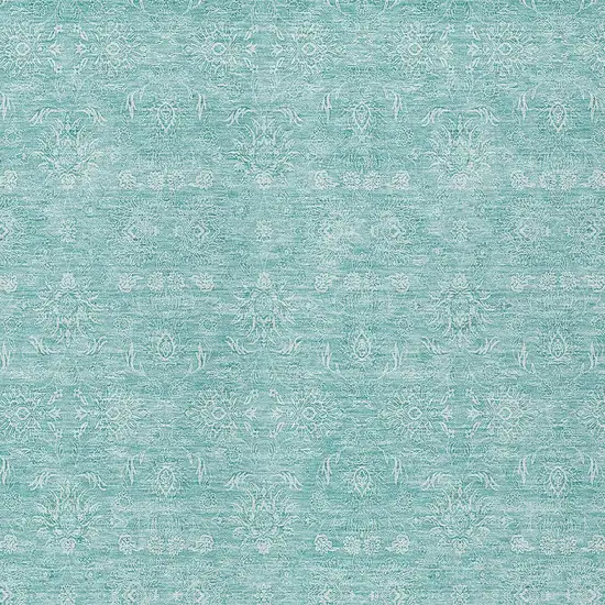 Aqua And Ivory Floral Washable Indoor Outdoor Area Rug Photo 3