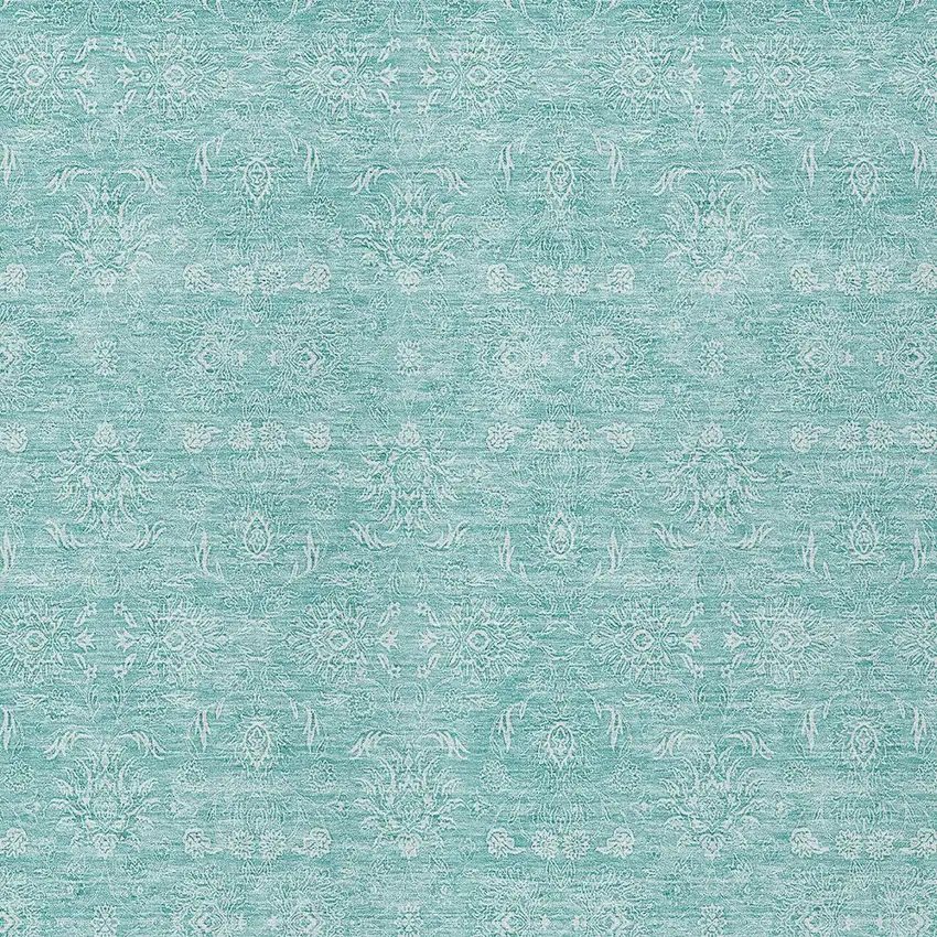 Aqua And Ivory Floral Washable Indoor Outdoor Area Rug Photo 3