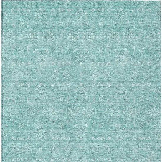Aqua And Ivory Floral Washable Indoor Outdoor Area Rug Photo 4