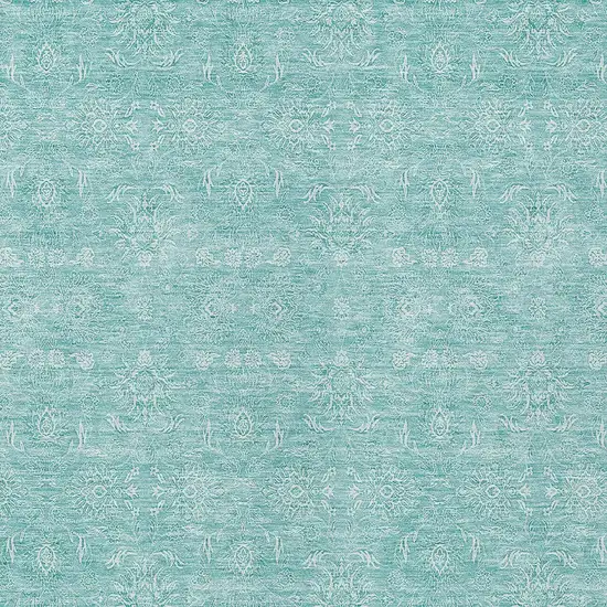 Aqua And Ivory Floral Washable Indoor Outdoor Area Rug Photo 3