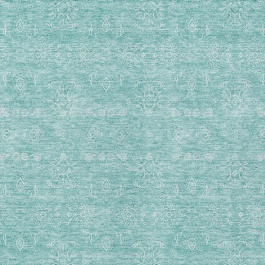 Aqua And Ivory Floral Washable Indoor Outdoor Area Rug Photo 3