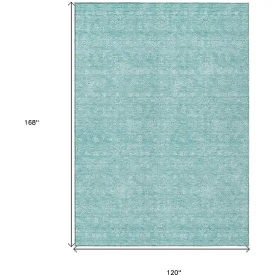 Aqua And Ivory Floral Washable Indoor Outdoor Area Rug Photo 9
