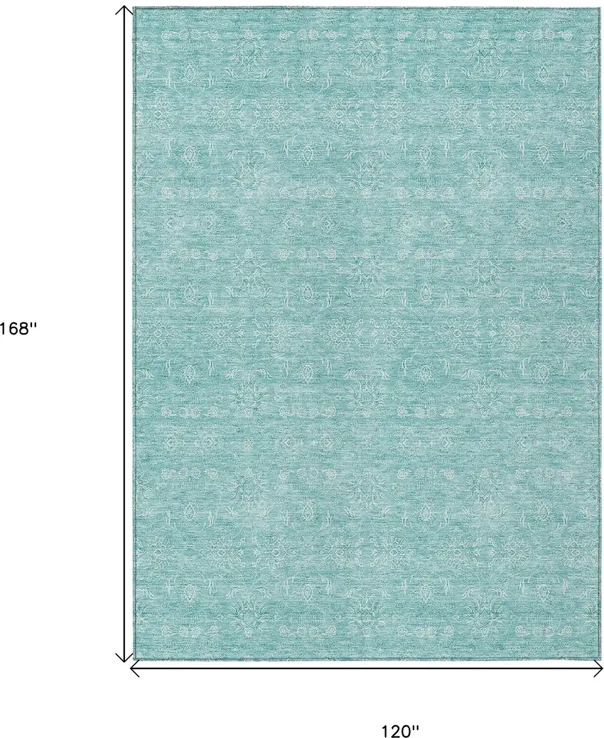 Aqua And Ivory Floral Washable Indoor Outdoor Area Rug Photo 9