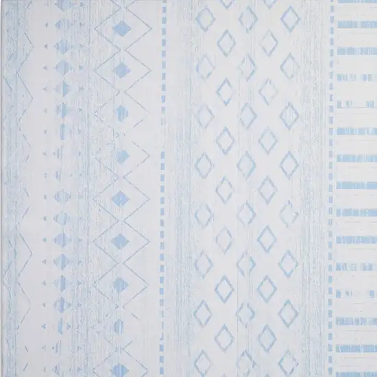 Aqua And Ivory Geometric Distressed Washable Area Rug Photo 3