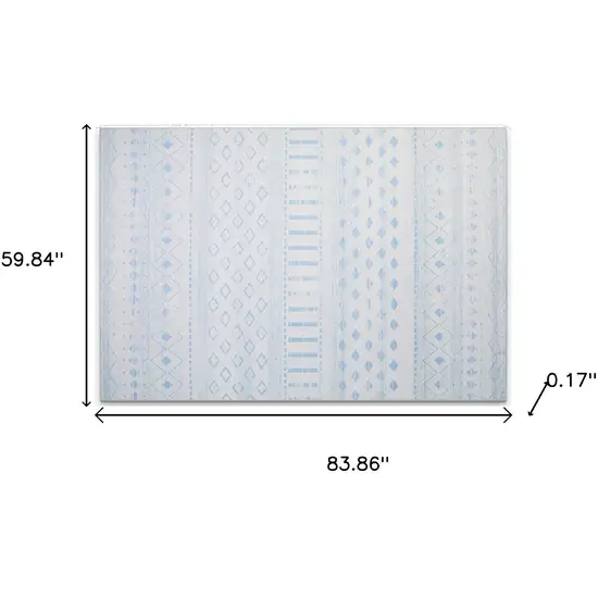 Aqua And Ivory Geometric Distressed Washable Area Rug Photo 9