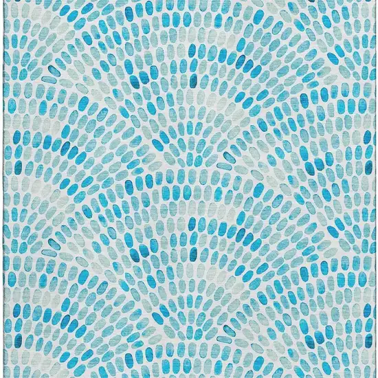 Aqua And Ivory Geometric Washable Area Rug With UV Protection Photo 4