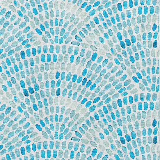 Aqua And Ivory Geometric Washable Area Rug With UV Protection Photo 3