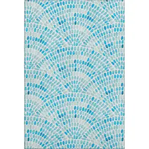 Photo of Aqua And Ivory Geometric Washable Area Rug With UV Protection