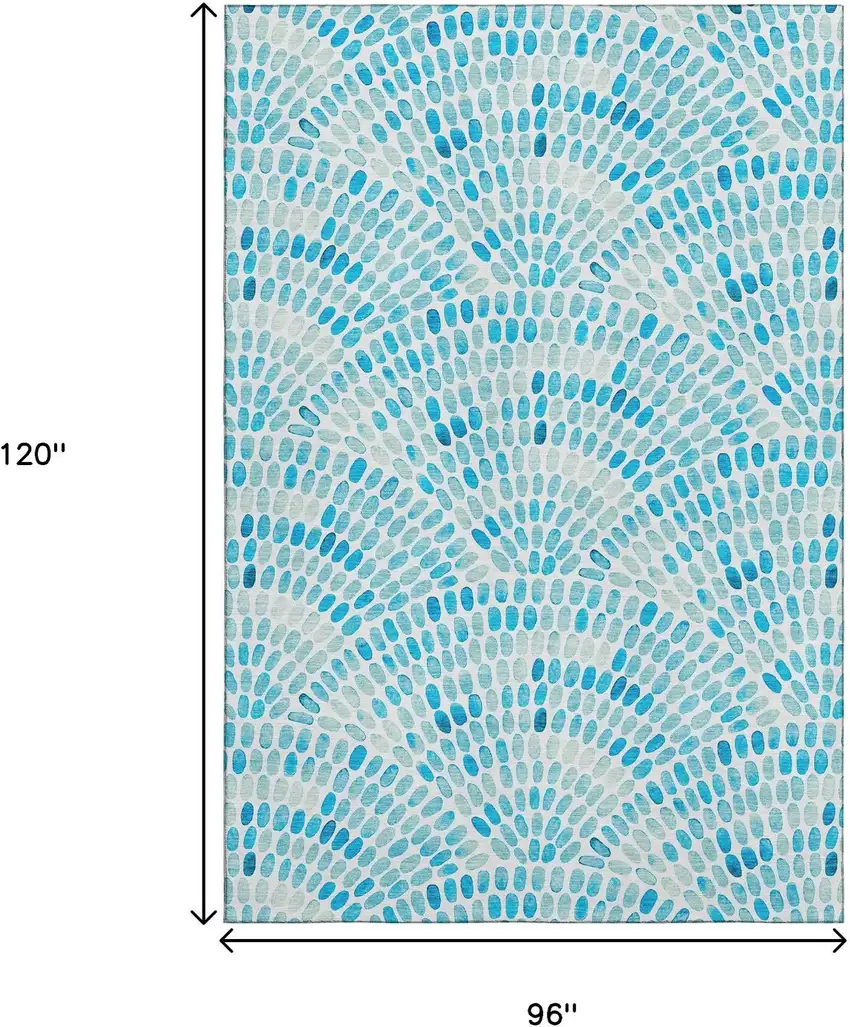Aqua And Ivory Geometric Washable Area Rug With UV Protection Photo 3