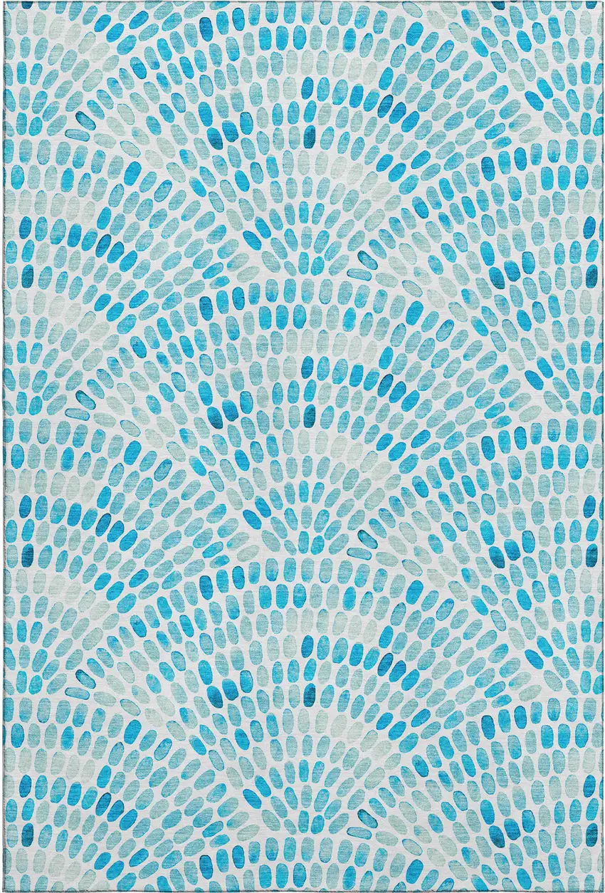 Aqua And Ivory Geometric Washable Area Rug With UV Protection Photo 1