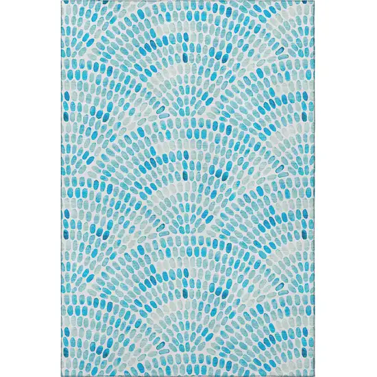 Aqua And Ivory Geometric Washable Area Rug With UV Protection Photo 3