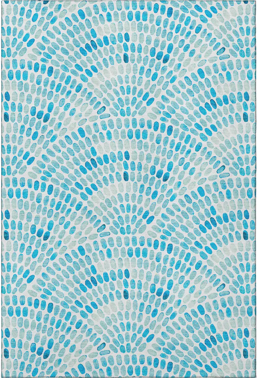 Aqua And Ivory Geometric Washable Area Rug With UV Protection Photo 3