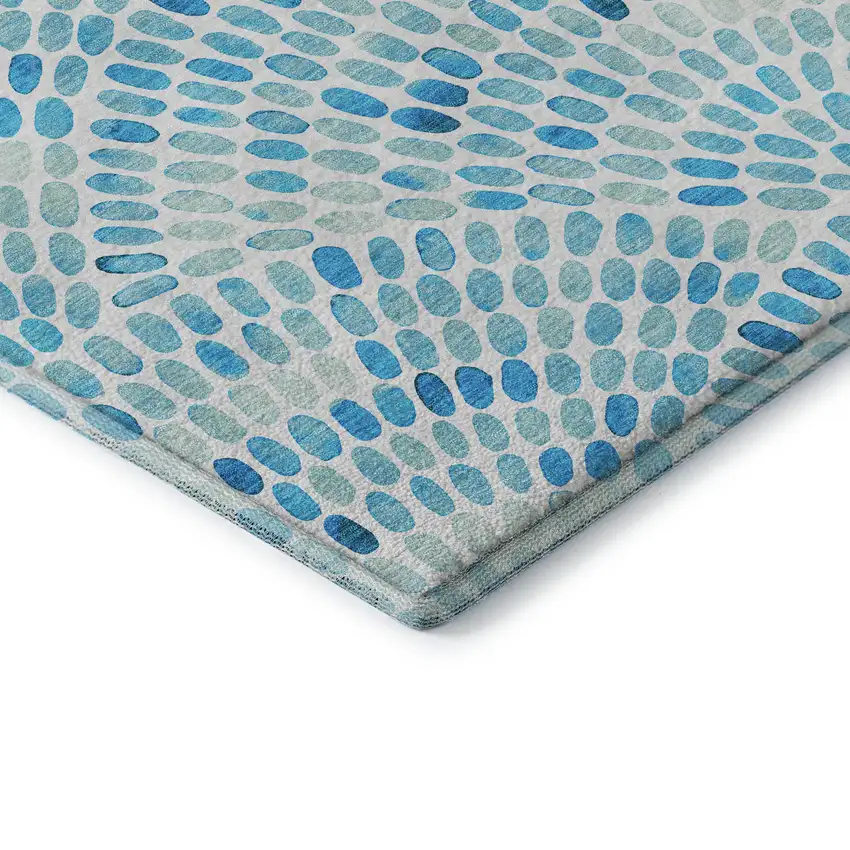 Aqua And Ivory Geometric Washable Area Rug With UV Protection Photo 7