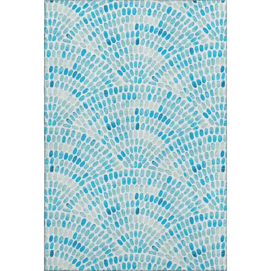 Aqua And Ivory Geometric Washable Area Rug With UV Protection Photo 1