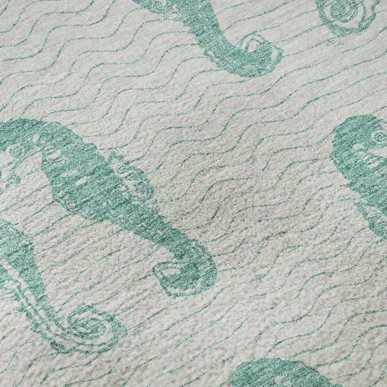 Aqua And Ivory Geometric Washable Area Rug With UV Protection Photo 9