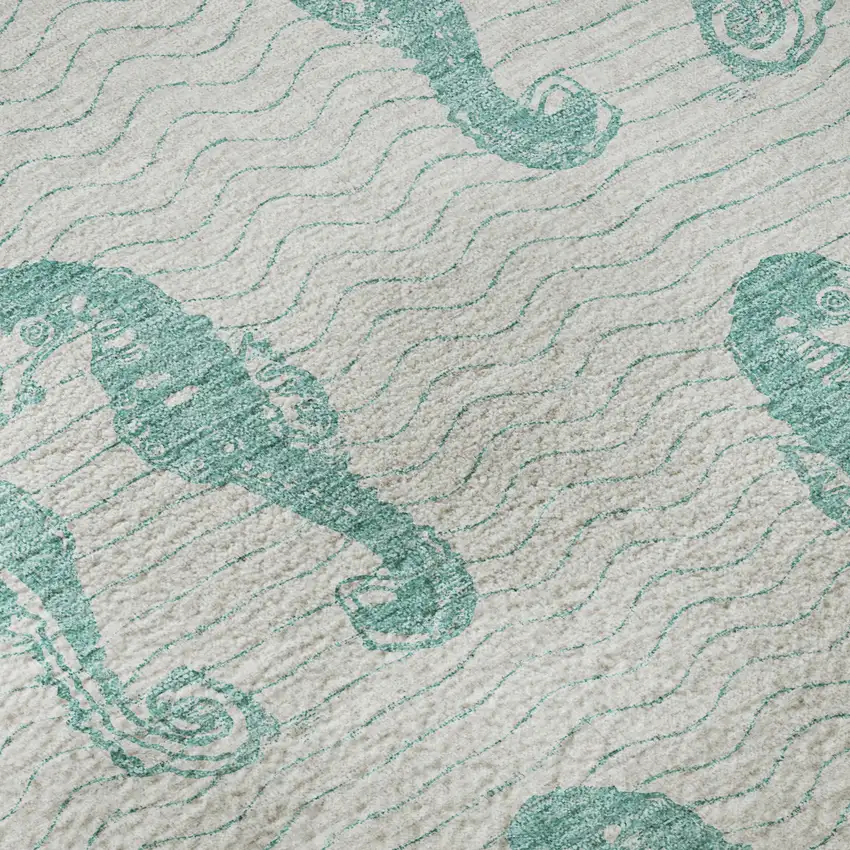 Aqua And Ivory Geometric Washable Area Rug With UV Protection Photo 9