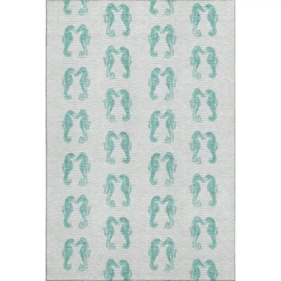 Aqua And Ivory Geometric Washable Area Rug With UV Protection Photo 1