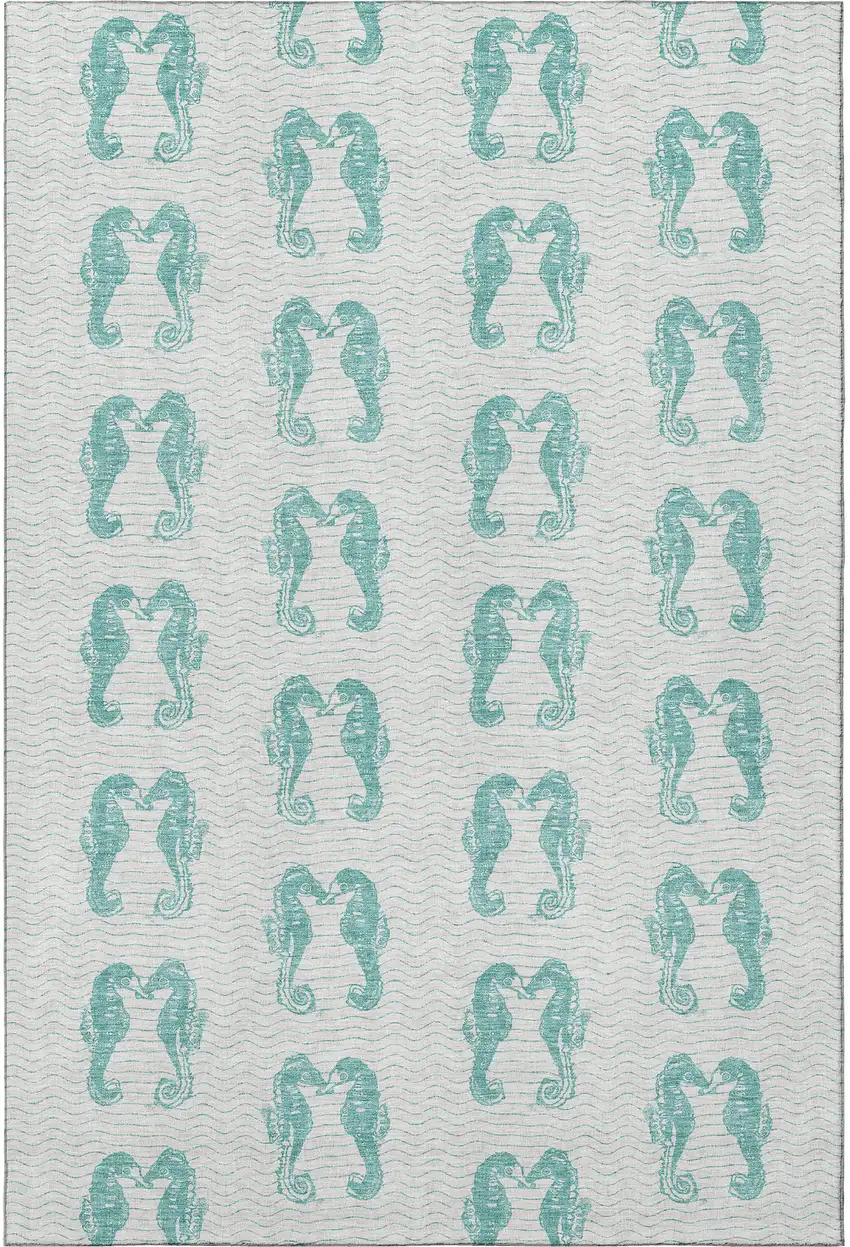 Aqua And Ivory Geometric Washable Area Rug With UV Protection Photo 4